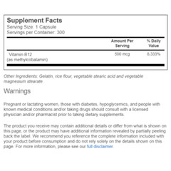 Vitacost Vitamin B-12 Methylcobalamin – 500 mcg – 300 Capsules – Exp 4/2028