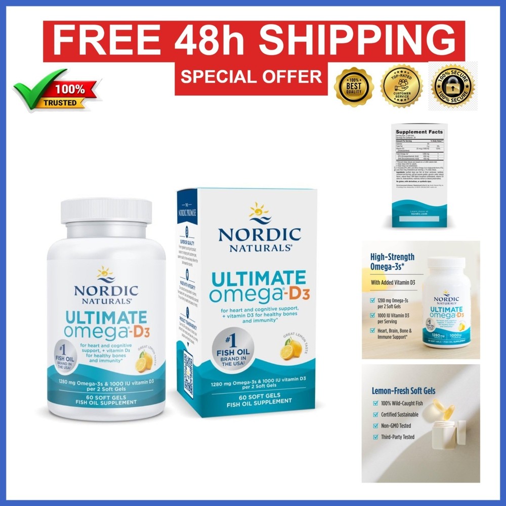 Nordic Naturals Ultimate Omega-D3, Lemon Flavor – 60 Soft Gels
