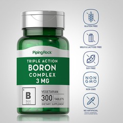 Boron Supplement | 3mg | 300 Tablets | Triple Action Complex | by Piping Rock