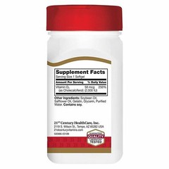 21st Century Vitamin D3 2000 IU Rapid Release Softgels Gluten Free 50 mcg 250 Ct