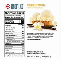 Dymatize ISO100 Hydrolyzed Whey Isolate, Gourmet Vanilla, 20 Servings
