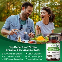 USDA Organic DGL Licorice, 7000 mg Strength, 20:1 Extract, 120 Vegan Capsules