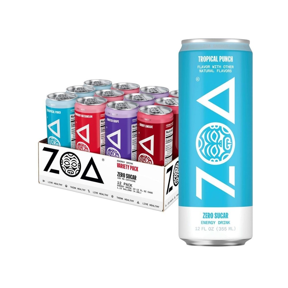 ZOA Zero Sugar Energy Drinks with Electrolytes, Vitamin C, Amino Acids, B-Vitami