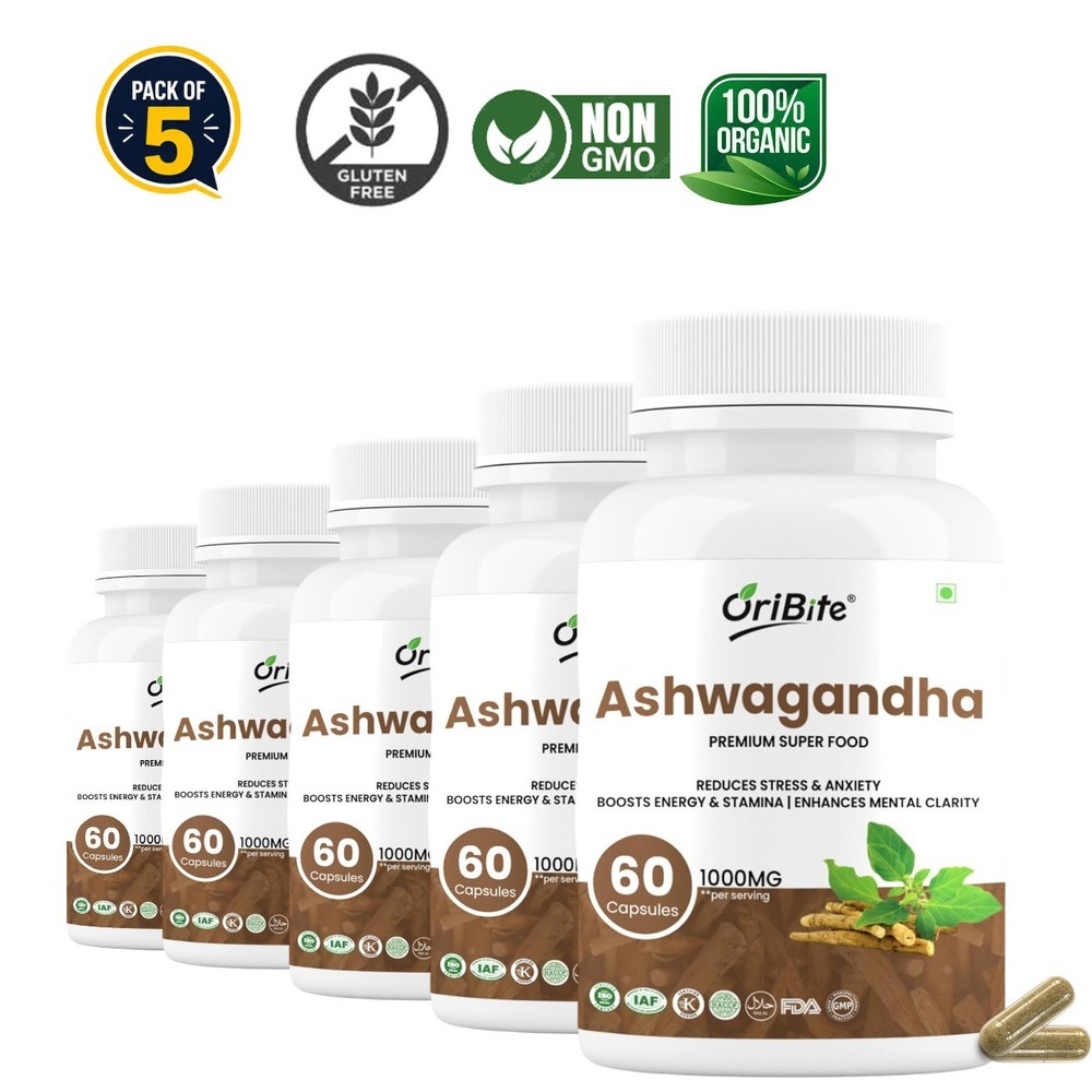 5 Pack ORI .BITE Ashwagandha 1000mg Caps 300 Ct