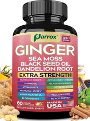 Parrox Ginger Black Seed Oil Ashwagandha Turmeric Burdock Sea Moss 60 EXP 09/27