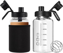 Glass Shaker Bottle, 2 Pack 22Oz Bpa-Free Odorless Shaker Bottle with 304 Sta…