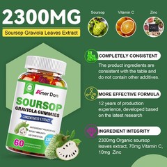 Graviola Capsules 2300mg 120 Pure Natural Soursop Capsules Leaves fruit Gummies