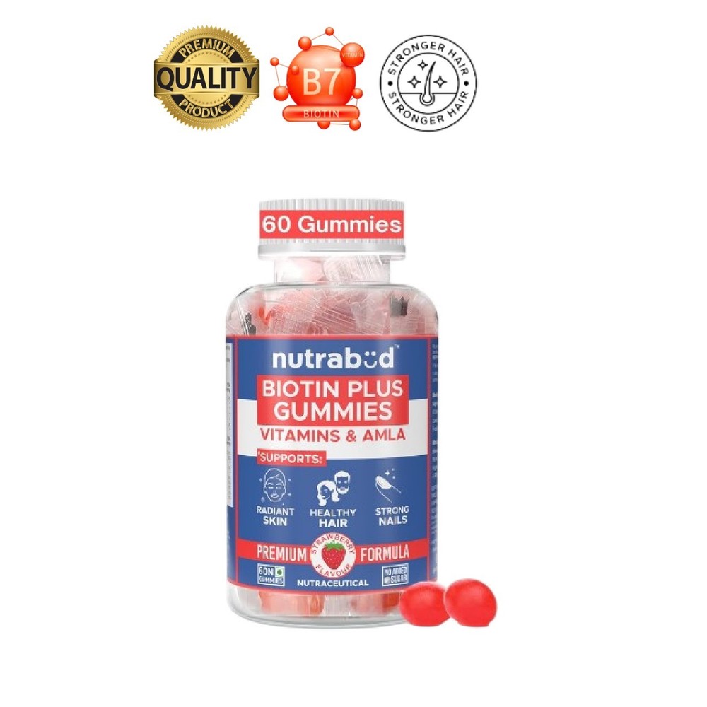 nutra.bud Biotin Hair Gummies 60 Count Strawberry Vegan