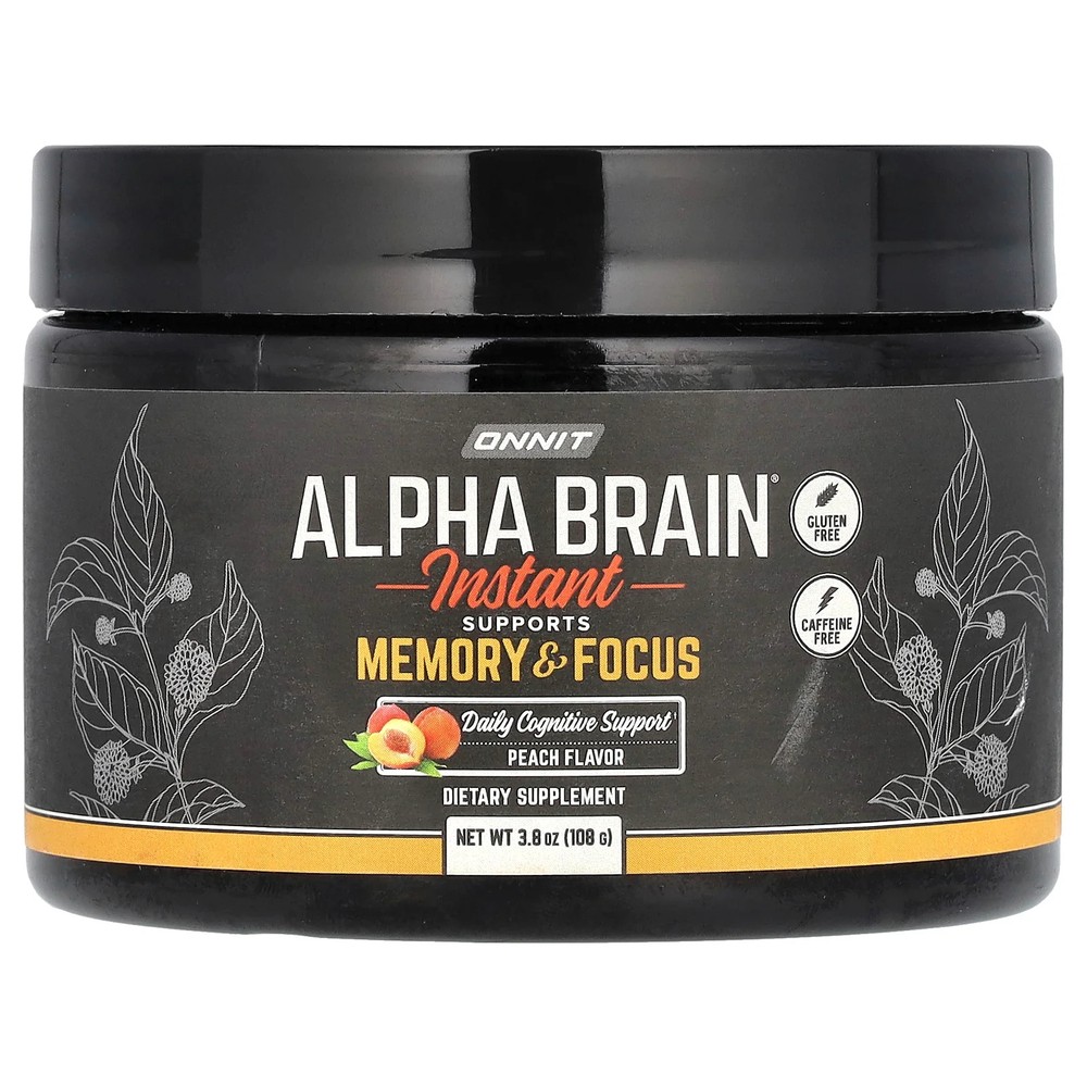 2 X Onnit, Alpha BRAIN� Instant, Peach, Caffeine Free, 3.8 oz (108 g)