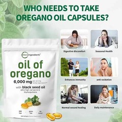 Oil of Oregano with Black Seed 6000mg – 300 Softgels – Immune & Digestive Suppor