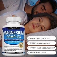 Toplux 2Pack Complex Magnesium Nutrition 1000mg Supports 8 Elemental Magnesium