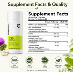 Milk Thistle Liver Support Supplement Silymarin Turmeric 90 Vegetarian Capsules