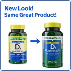 Spring Valley Vitamin D3 Supplement Softgels – 5000iu (250 Count)