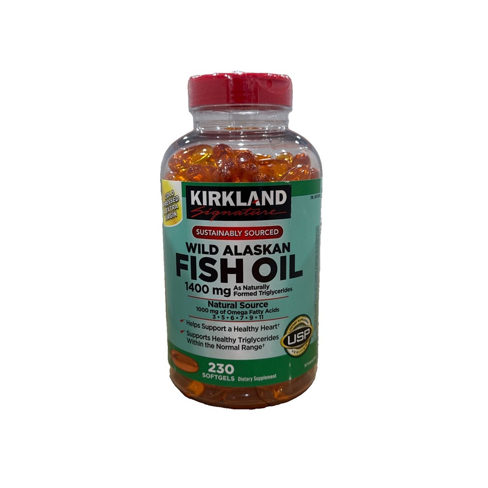 Kirkland Signature Wild Alaskan Fish Oil 1400 mg 230 Softgels EXP. 09/2027.
