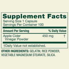 Spring Valley Apple Cider Vinegar Dietary Supplement 450mg 100 Capsules