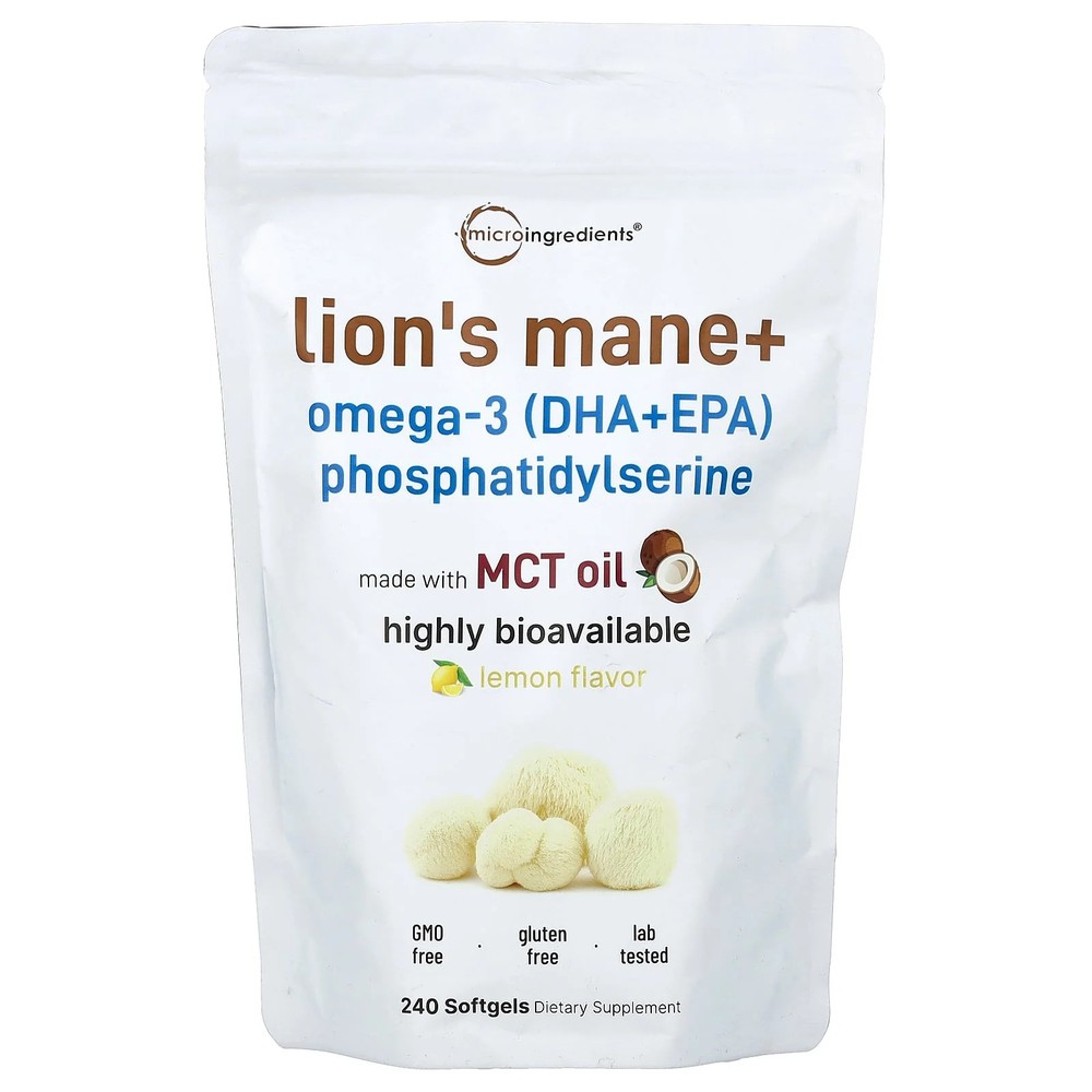 2 X Micro Ingredients, Lion’s Mane + Omega-3 (DHA+EPA) Phosphatidylserine, Lemo