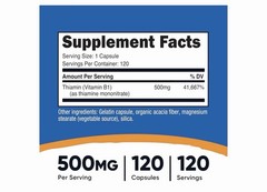 Nutricost Vitamin B1 Thiamine Capsule – 120 Exp 02/2028