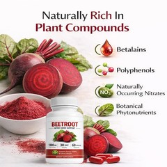 Beetroot Capsules 1300mg Per Serving, Plant-Based Beet Root Extract Supplement