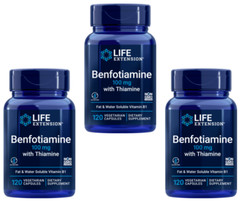 3 PACK Life Extension Benfotiamine 100mg w Thiamine Soluble Vitamin B1 120 Caps