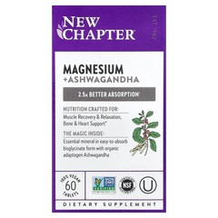 2 X New Chapter, Magnesium + Ashwagandha, 60 Vegan Tablets