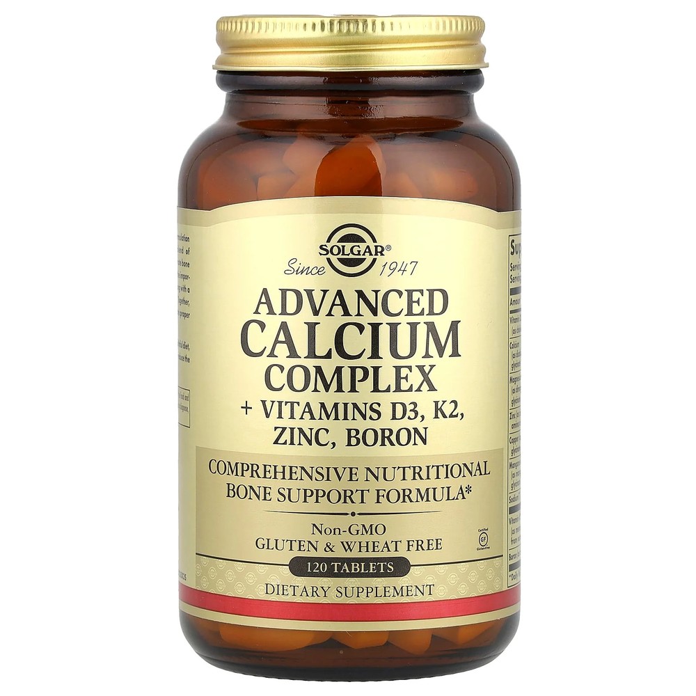 2 X Solgar, Advanced Calcium Complex + Vitamins D3, K2, Zinc, Boron, 120 Tablet