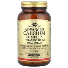 2 X Solgar, Advanced Calcium Complex + Vitamins D3, K2, Zinc, Boron, 120 Tablet