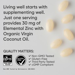 High Potency Zinc Picolinate 30mg Organic Coconut Oil Gluten Free (180 Softgels)