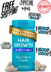 MAREE Hair Growth Vitamins – Faster Thicker Hair Growth Products – Biotin & Coll