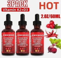 3PACK Nutra Vascu Flow Cayenne Pepper Liquid Drops Hawthorn Root Vitamin – 60ML+