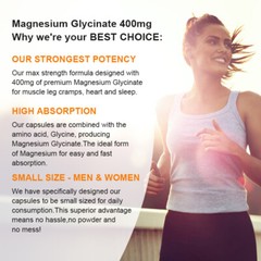 Magnesium Glycinate 400mg-High Absorption,Improved Sleep,Stress & Anxiety Relief