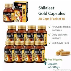 Shilajeet Go0ld Caps 20 Caps Ayurvedic Energy Stamina Support Pack 10