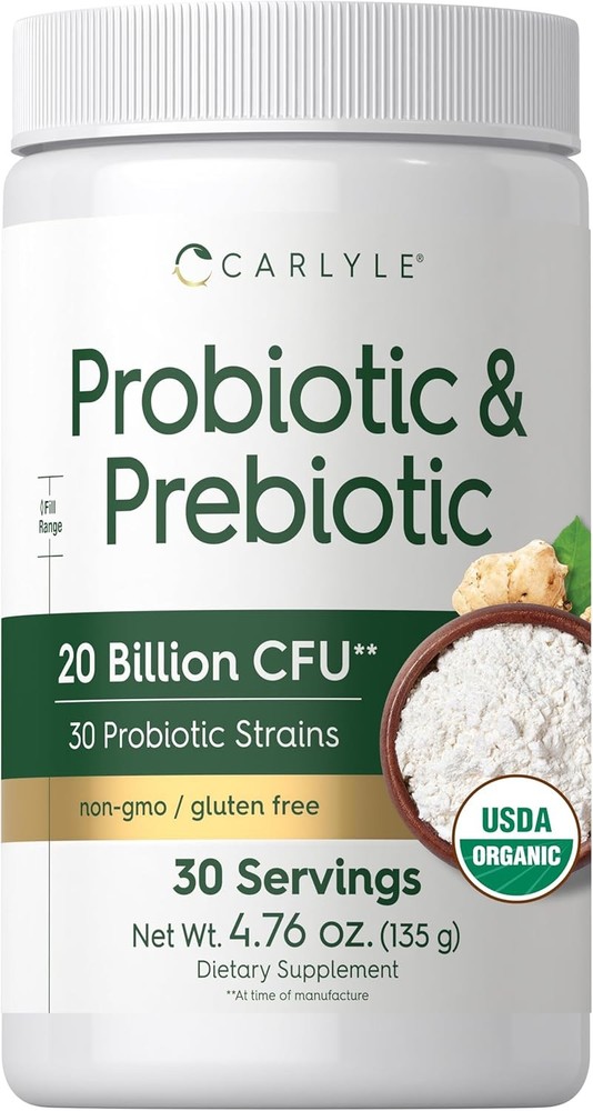 Probiotic and Prebiotic Powder | 4.76 Oz | 20 Billion CFU | by Carlyle