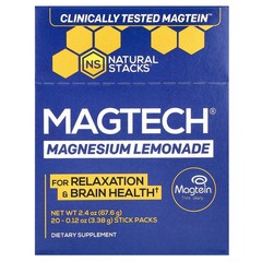 2 X Natural Stacks, MagTech� Magnesium, Lemonade, 20 Stick Packs, 0.12 oz (3.38