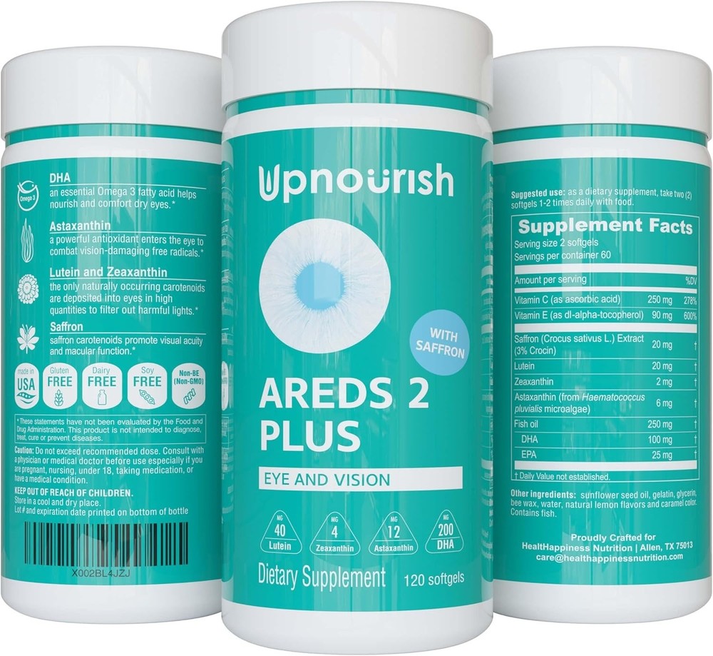 UpNourish AREDS 2+ – Advanced Eye Vitamin Supplement for Macular Health and D…