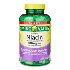 Spring Valley Niacin Metabolism Support Dietary Supplement Capsules, 500 mg, 240