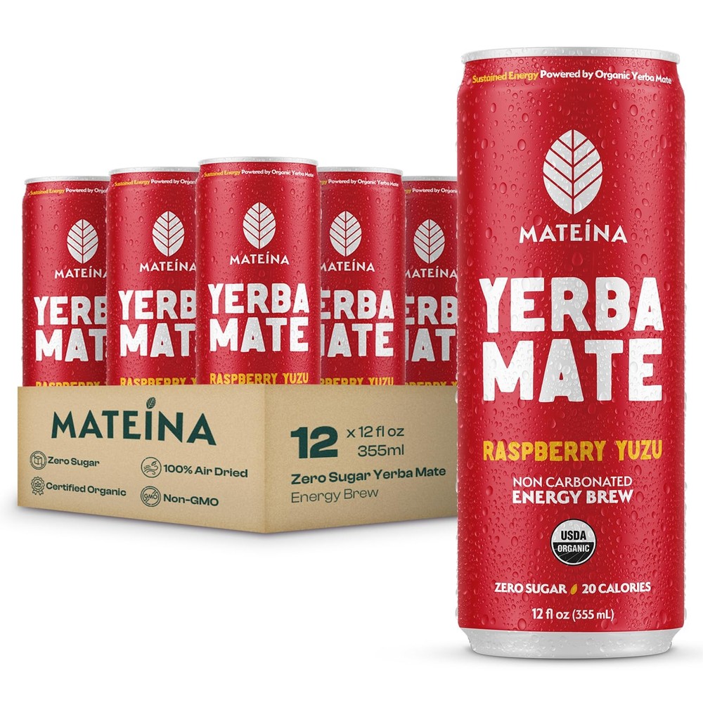 Yerba Mate Energy Drink, Raspberry Yuzu, 12 fl oz, 12 Pack