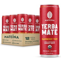 Yerba Mate Energy Drink, Raspberry Yuzu, 12 fl oz, 12 Pack