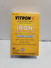 Vitron-C High Potency Iron Supplement with Vitamin C, 60 Count Exp 9/26