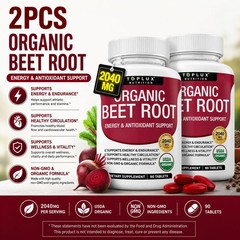 2 BOTTLES–NEW TopLux Organic Beet Root 2040mg––Energy Circulation & Antioxidant