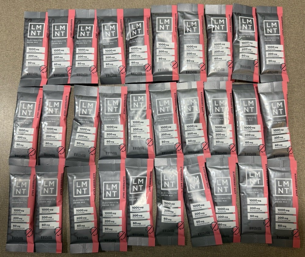 LMNT Zero-Sugar Electrolytes – Raspberry Salt – 30 Powder Packets