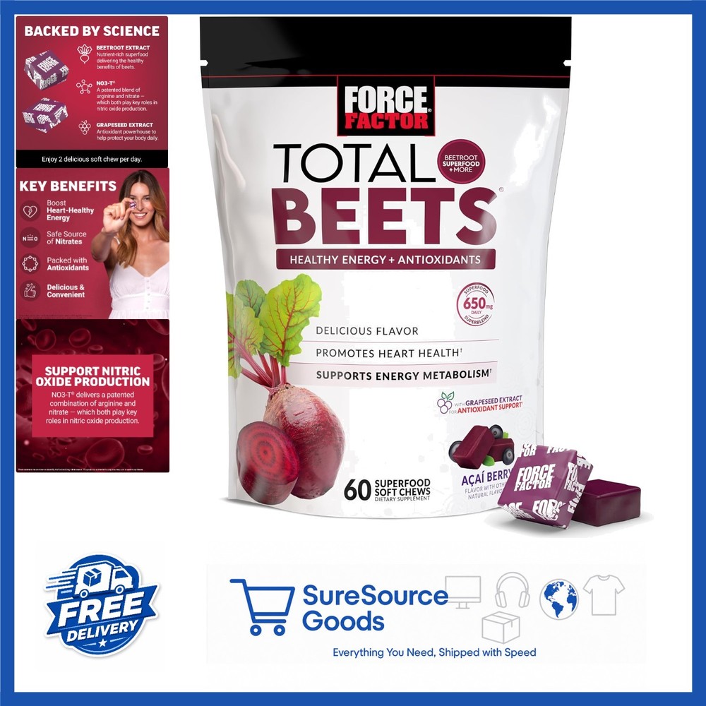 Total Beets Soft Chews 60 Count with Beetroot L-Citrulline Acai Berry Flavor