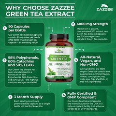 Zazzee Extra Strength Green Tea 20:1 Extract, 6000 mg Strength, 50% EGCG