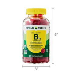 Spring Valley Non GMO Vitamin B12 Vegetarian Gummies, Raspberry, 500 mcg, 200 CT