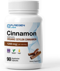 Puregen Labs Organic Cinnamon (Ceylon Cinnamon) 1,200mg per Serving 90 Veggie Ca