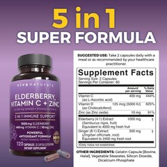 Viva Naturals Elderberry with 120 Count (Pack of 1), 5in1 120ct