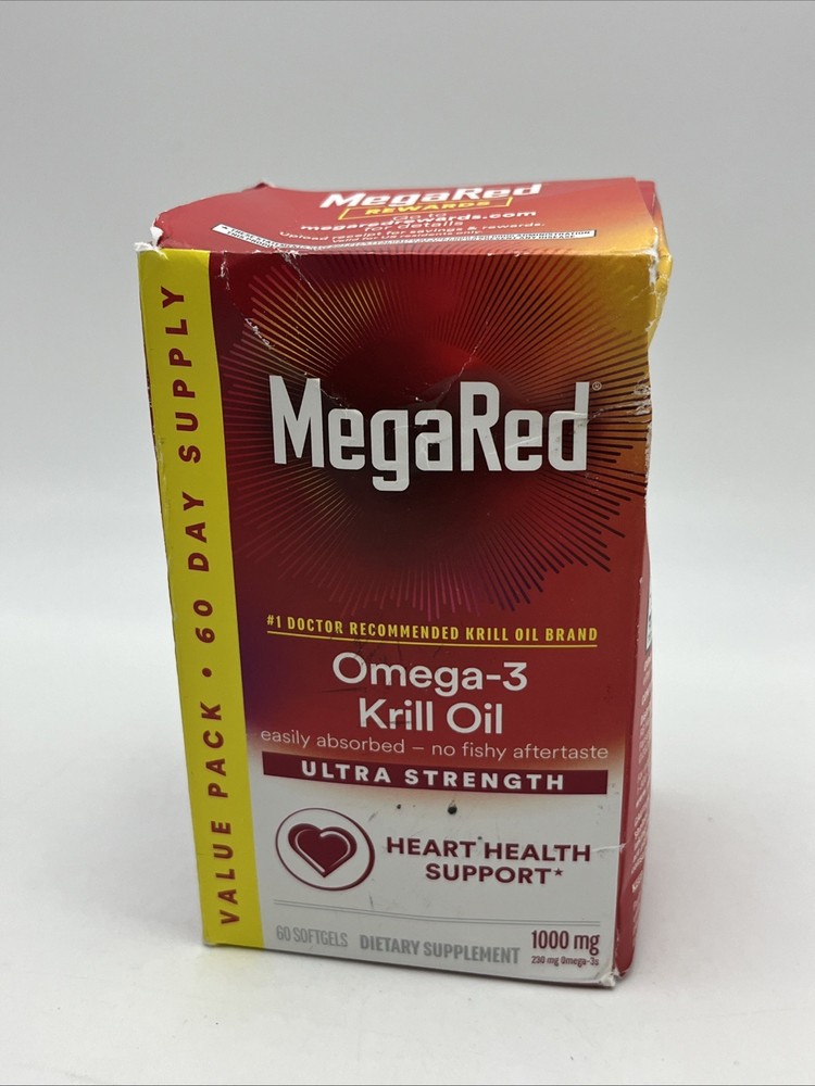 MegaRed 1000mg Ultra Strength Omega-3 Krill Oil, 60 Softgels. EXP 03/2027