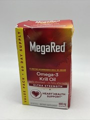 MegaRed 1000mg Ultra Strength Omega-3 Krill Oil, 60 Softgels. EXP 03/2027