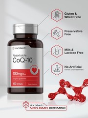 CoQ10 100mg Softgels | 120 Count | Non-GMO and Gluten Free | By Horbaach