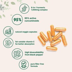 Turmeric Curcumin 95% – 1000mg with Ginger, Black Pepper, MCT – 120 Veggie Caps