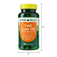 Spring Valley Cod Liver Oil Vitamins A & D3 Supplement 100 Count